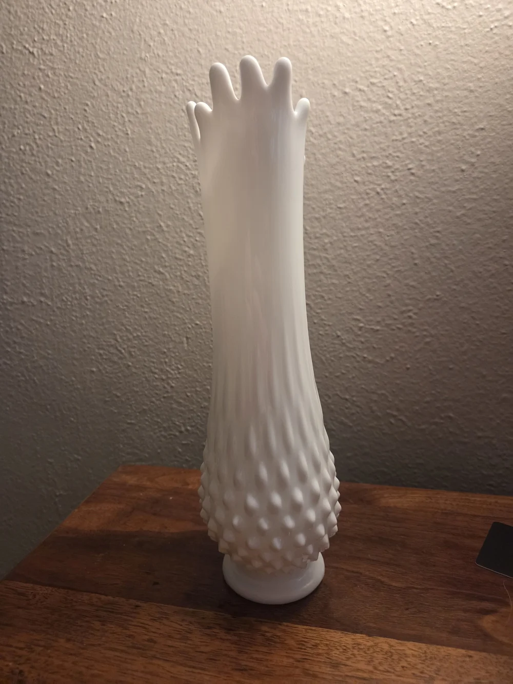 White Decorative Hobnail Milk Glass Swung Vase MCM Vintage 11